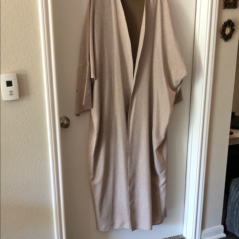 Neutral Beige Open Front Duster Coat